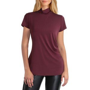 H Halston Short Sleeve Mock Neck Pleated Pullover Port Royale- XL